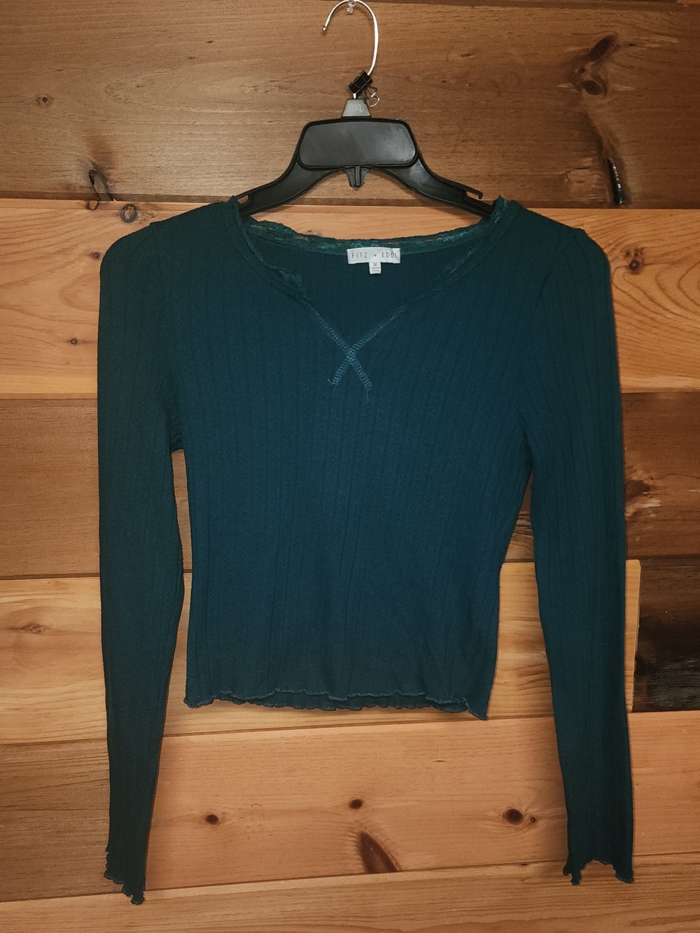 Fitz And Eddi Size Med Deep Teal Ribbed Long-Sleeve Top, Crop Style From Buckle